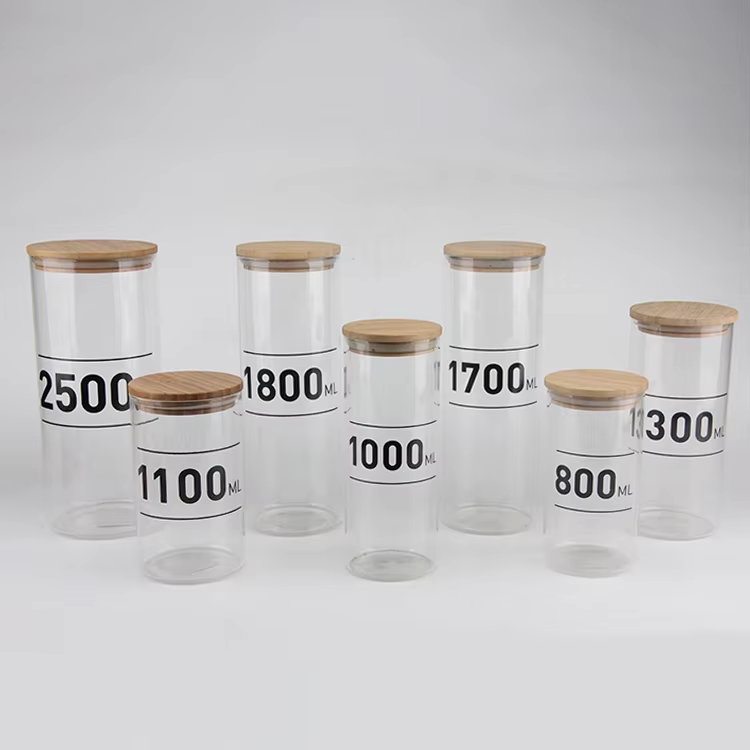 Hot sale large high borosilicate glass food storage jar with airtight bamboo lids