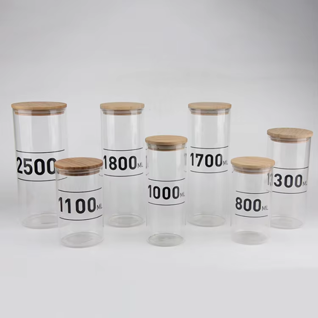 Hot sale large high borosilicate glass food storage jar with airtight bamboo lids