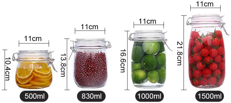 Wholesale 500ml glass storage jar  in bulk with glass lid and clip for food storage