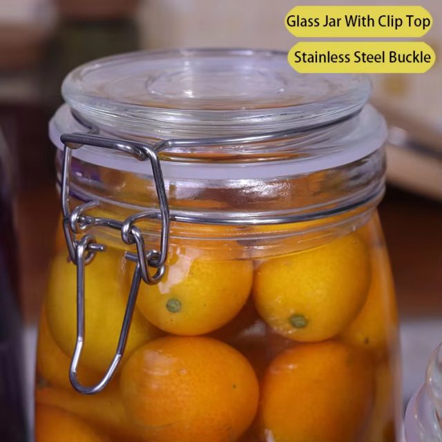 Wholesale 500ml glass storage jar  in bulk with glass lid and clip for food storage