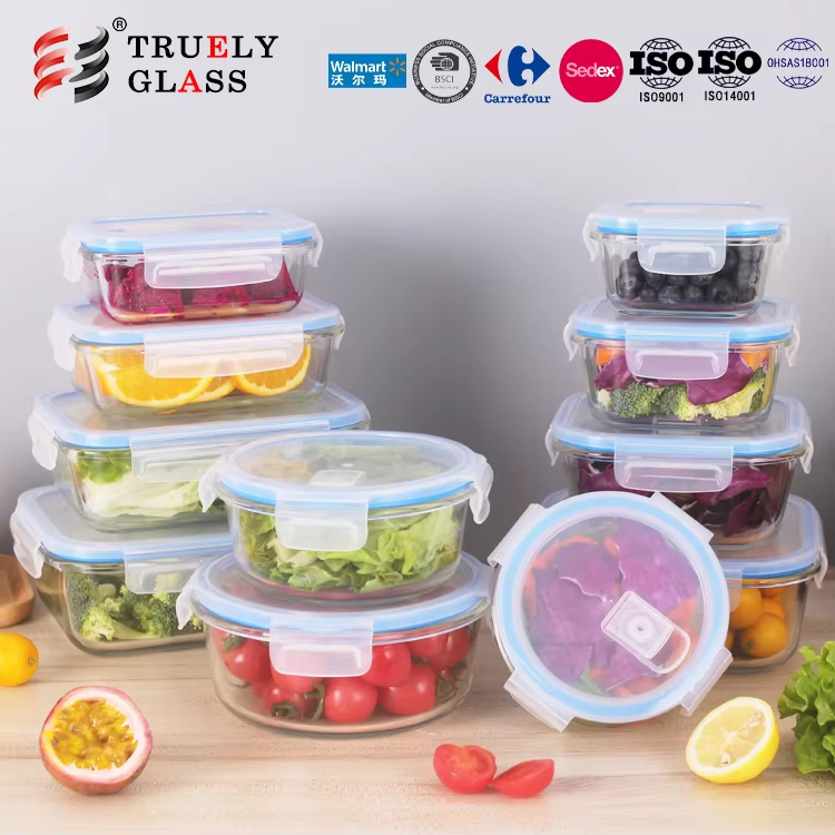 Wholesale Kitchen Airtight High Borosilicate Glass Food Storage Container lid with steam hole