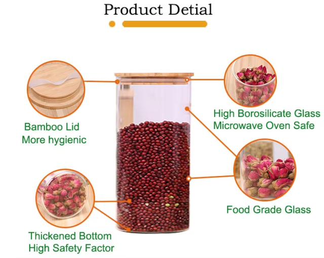 China Factory Airtight High Borosilicate Glass Storage Jars with Wood Sealing Lid