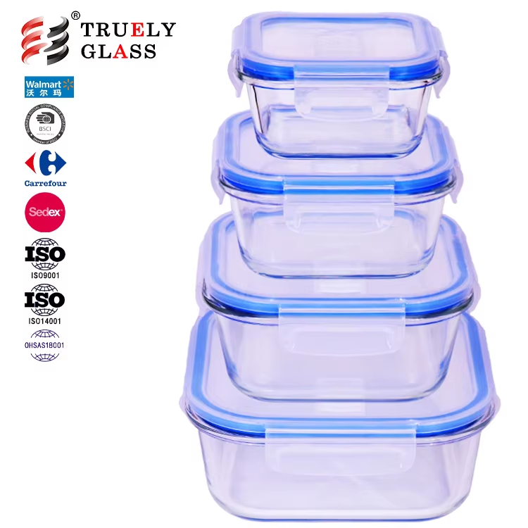 Wholesale Kitchen Airtight High Borosilicate Glass Food Storage Container lid with steam hole