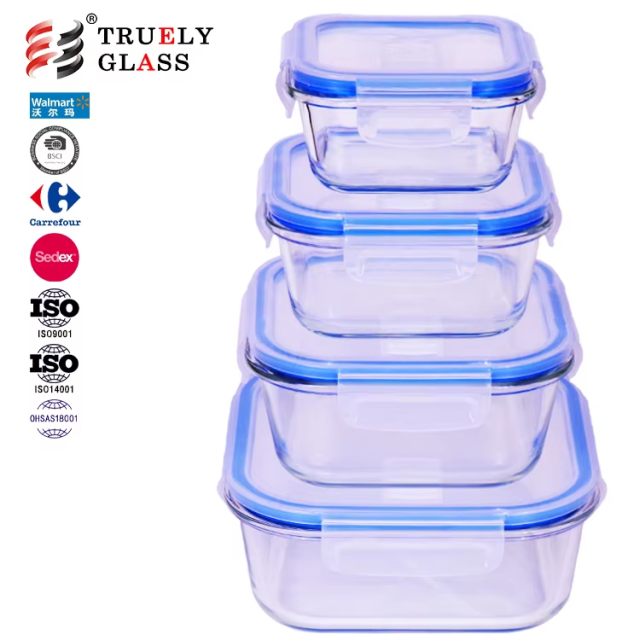 Wholesale Kitchen Airtight High Borosilicate Glass Food Storage Container lid with steam hole