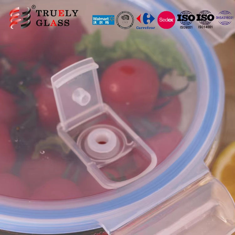 Wholesale Kitchen Airtight High Borosilicate Glass Food Storage Container lid with steam hole