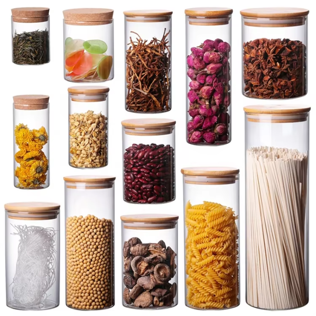 wholesale clear food storage container air tight black no spill glass jar with bamboo lid