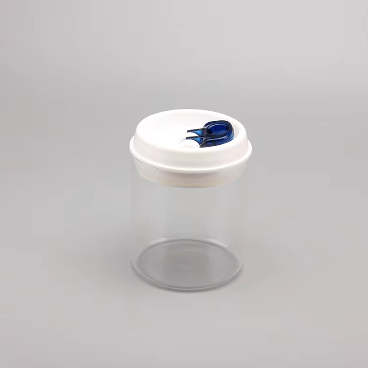 wholesale 8oz vaccum seal white glass food jars with transparent plastic lids