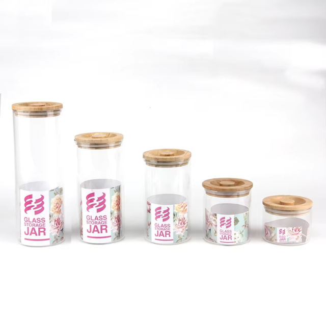 kitchen spice 500ml stackable borosilicate glass storage jar set with bamboo lid
