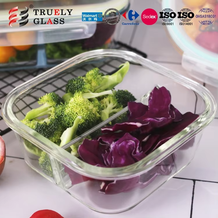 bento lunch box glass food container with 2 compartment microwave food container with pp lid