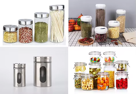 Food grade kitchen containers square airtight stackable glass jars with bamboo lid