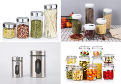 Food grade kitchen containers square airtight stackable glass jars with bamboo lid