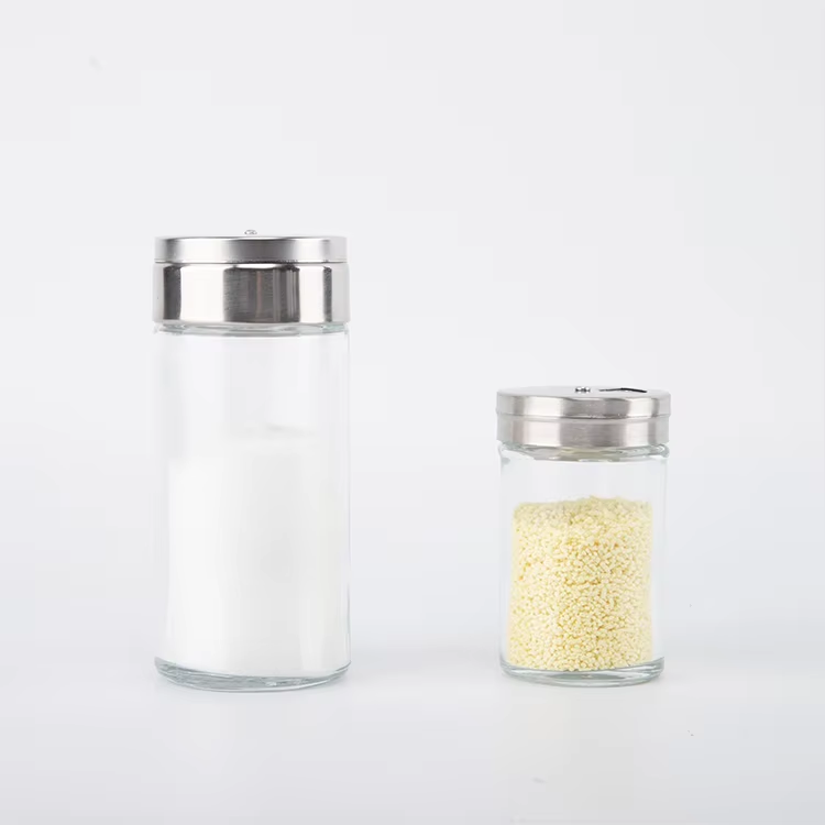 High quality spice  glass  jar set with stainless steel seal and label