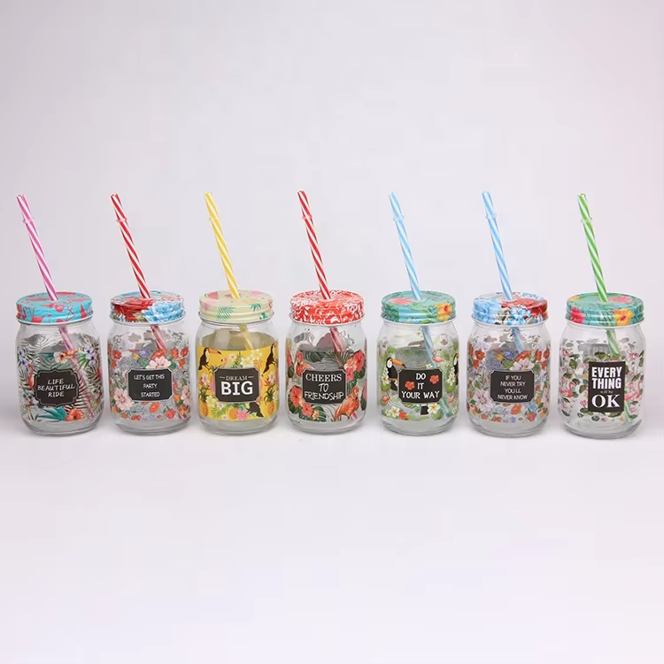 Good Quality Good Price Round Shape Transparent Glass Water Bottles with Decal