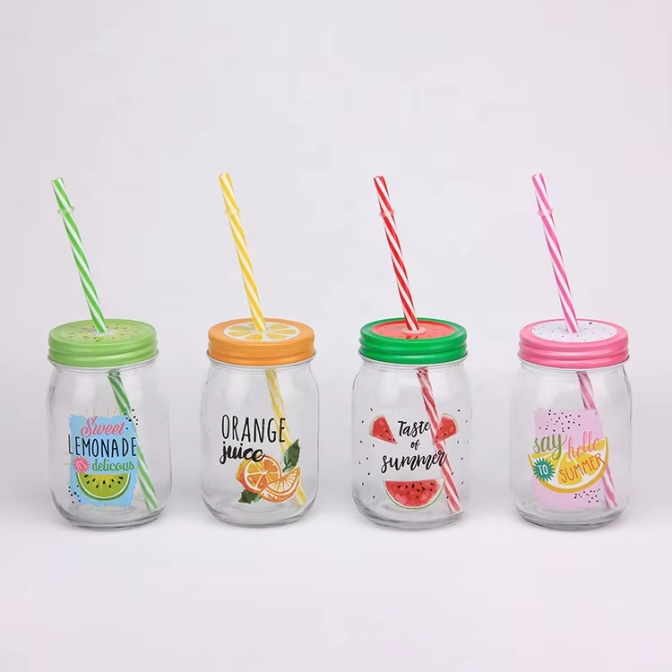 Good Quality Good Price Round Shape Transparent Glass Water Bottles with Decal