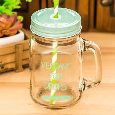 450ml Reusable colored custom clear transparent glass drink water cup with straw