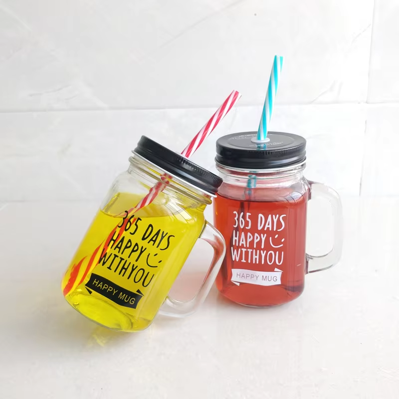 Manufacturing customize High Quality Tumbler Cup With Metal Lid Glass Bottle Drinking Water With straw handle