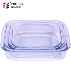 Customized Gift Box 3pcs high borosilicate glass bakeware tray glass baking dish set/ glass baking pans value pack oven safe