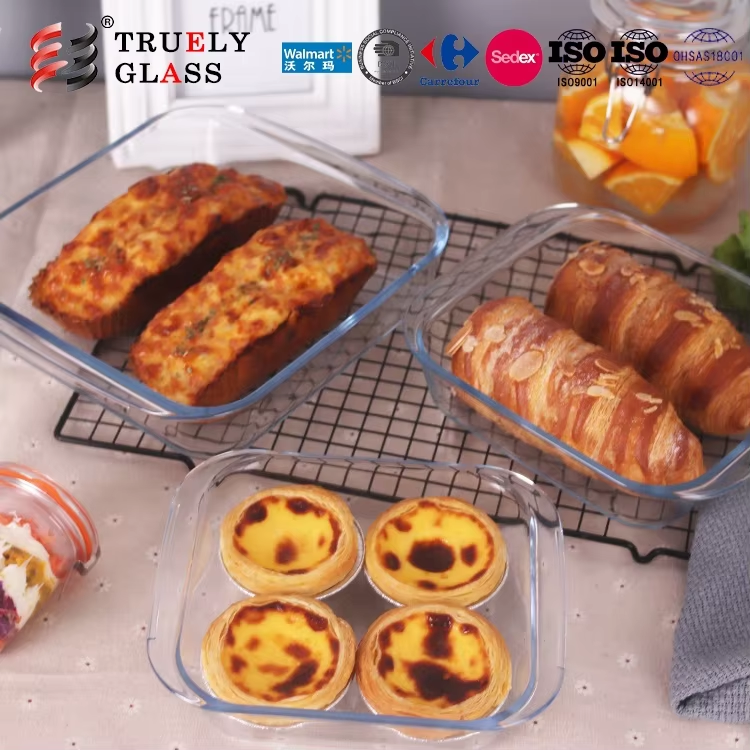 Customized Gift Box 3pcs high borosilicate glass bakeware tray glass baking dish set/ glass baking pans value pack oven safe