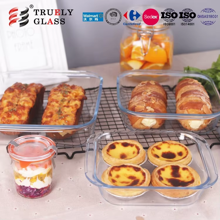 Customized Gift Box 3pcs high borosilicate glass bakeware tray glass baking dish set/ glass baking pans value pack oven safe