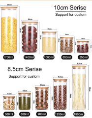 Empty Clear High Borosilicate Glass Storage Jar with wood Bamboo Lid and Silicone Ring