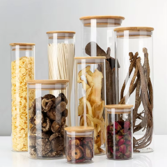 Hot sale large high borosilicate glass food storage jar with airtight bamboo lids