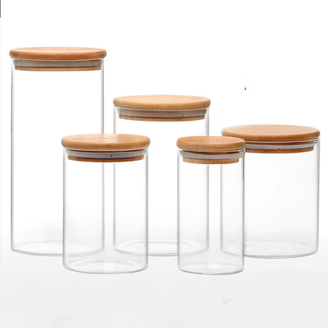stackable custom containers cookie glass storage food jars with airtight bamboo  lid