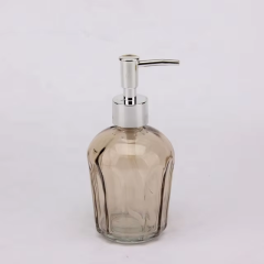 Eco Friendly Popular Type Transparent Light Grey Embossed Glass Soap Dispenser with Pump