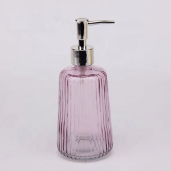 Hot Selling Round Shape Blue Color Transparent Embossed Glass Soap Dispenser with Pump 400ml