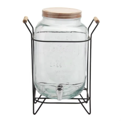 Wholsale 5000ml 5L Screw Lid Clear Glass Drinks Dispenser with Iron Stand and Tap