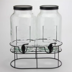Wholsale 5000ml 5L Screw Lid Clear Glass Drinks Dispenser with Iron Stand and Tap