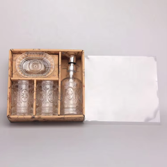 Factory Direct Light Blue Embossed Transparent 1 Soap Dish 1 Glass Soap Dispenser Set with Craft Box