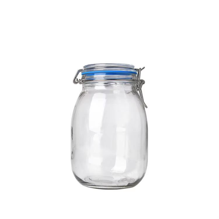 Wholesales Factory 200ml 350ml Price Glass Storage Jar Bottle With Metal Clip In Kitchen