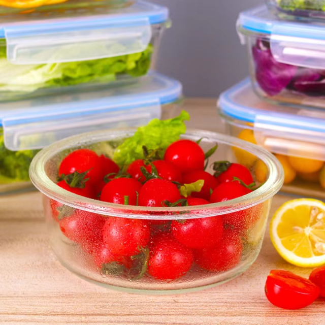 Factory supply finedine airtight clear glass container with plastic lid