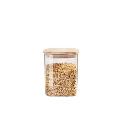 Food grade 280ml 700ml square sealed  glass jar with bamboo lid