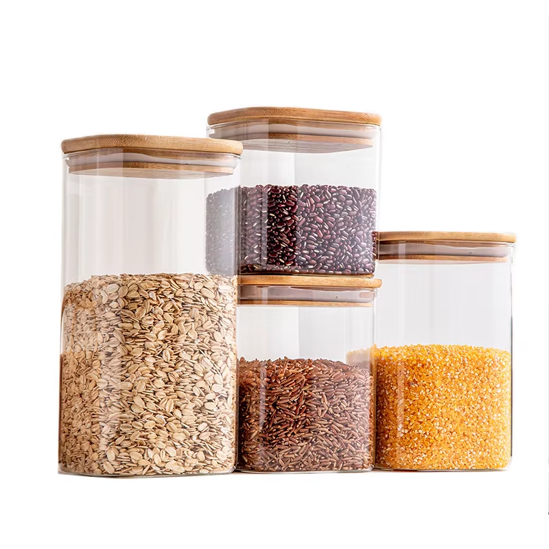 Food grade 280ml 700ml square sealed  glass jar with bamboo lid