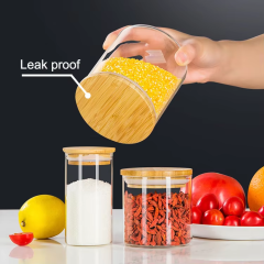 Hot sale 500ml kitchen bottles kids empty food storage glass jars glass with bamboo lid