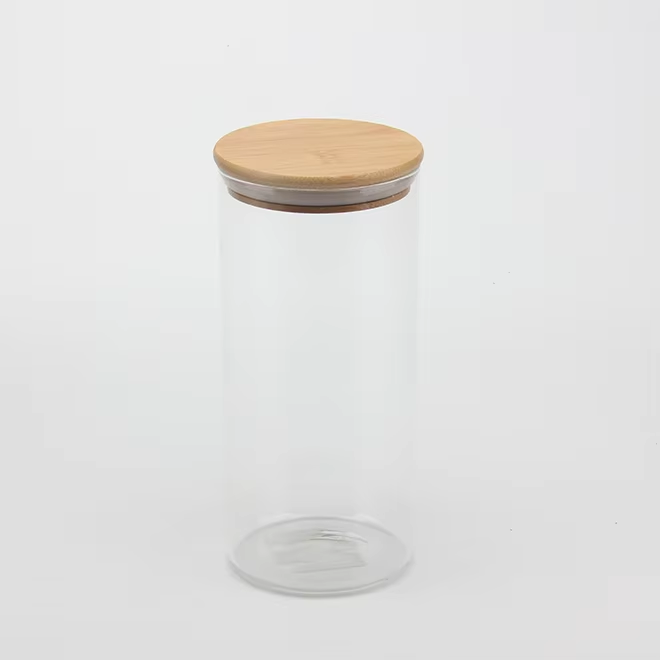 Hot sale 500ml kitchen bottles kids empty food storage glass jars glass with bamboo lid