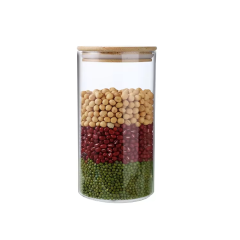 Wholesale 250ml 300ml 550ml borosilicate glass storage jar with bamboo lid for tube shaped