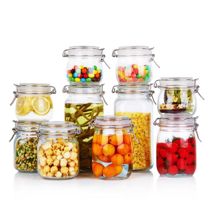 Wholesale  Stainless Steel buckle Factory Different Sizes Glass Food Storage Jar