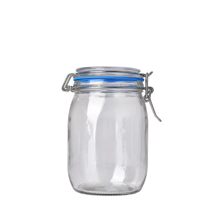 Wholesales Factory 200ml 350ml Price Glass Storage Jar Bottle With Metal Clip In Kitchen