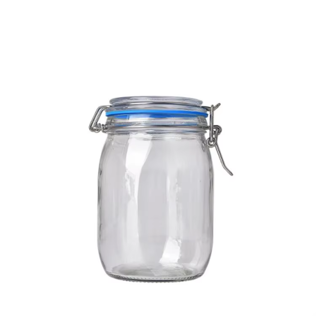 Wholesales Factory 200ml 350ml Price Glass Storage Jar Bottle With Metal Clip In Kitchen