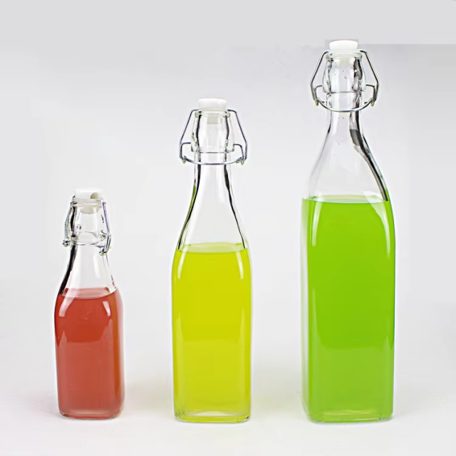 1000ml 500ml 250ml Square Shape Swing Top Clear Sealed Glass Storage Bottles for Drinks