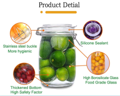Wholesale 750 ml round  borosilicate clear glass airtight storage jar with glass clip lid