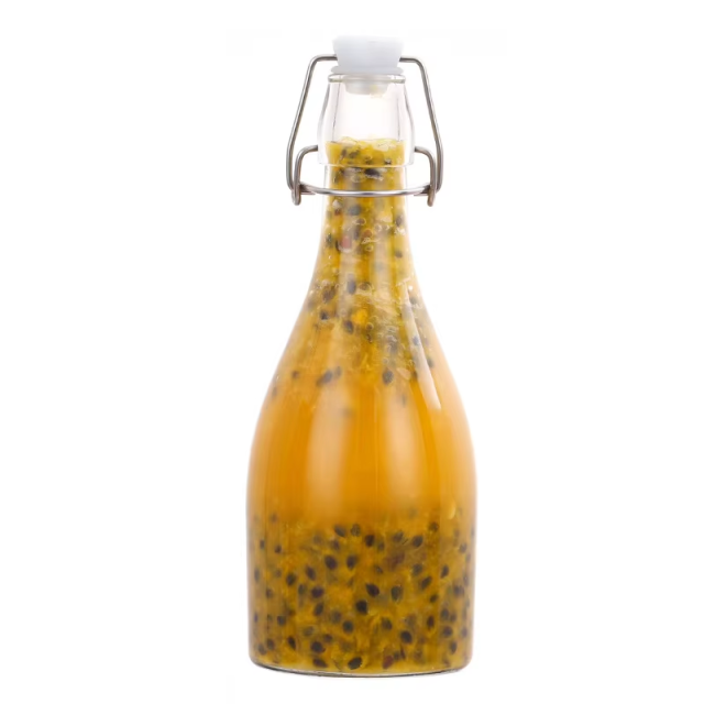Good Design Customized Round Shape Clear Glass Beverage Storage Bottles 500ml with Buckle
