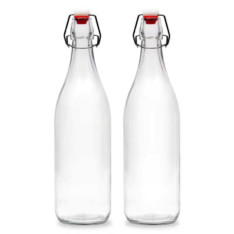 High Quality High Capacity 1100ml Round Shape Clear Sealed Glass Bottles with Swing Top