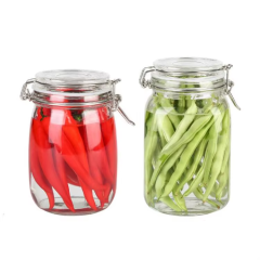 Eco-friendly Airtight Transparent Bottle Glass Storage Jar with  Containers Clamp