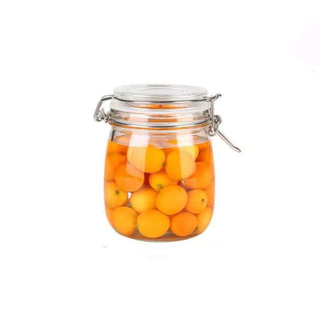 Eco-friendly Airtight Transparent Bottle Glass Storage Jar with  Containers Clamp