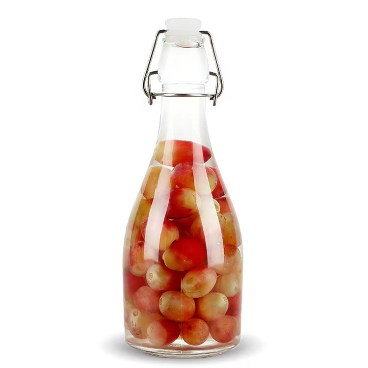 Customized Transparent Sealed Glass Beverage Storage Bottles with Buckle Swing Top