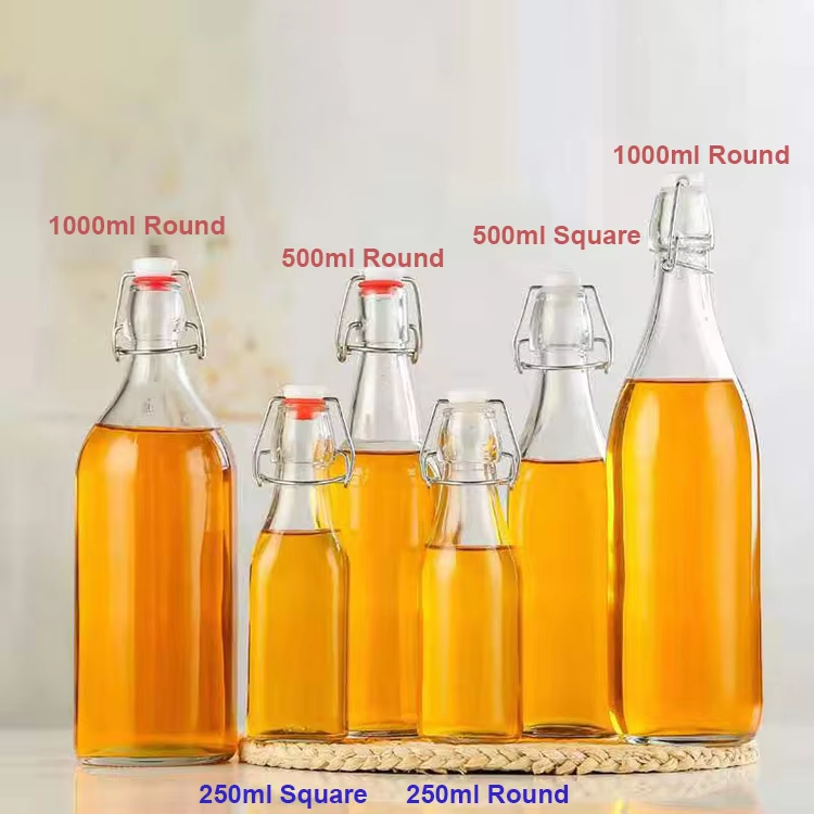 Wholesale 330ml 750ml beverage beer glass swing bottle with lid