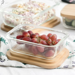 Hot sale kitchen leak proof 370ml small glass containers with bamboo lids